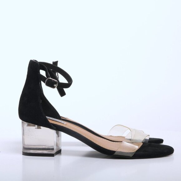 Steve Madden Inspired Leather Ankle Strap Clear Heel Sandal Black Women Size 8.5 - Picture 4 of 12